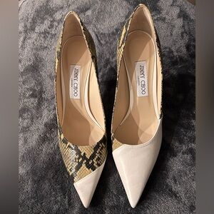 Jimmy Choo Snakeskin and White Heels